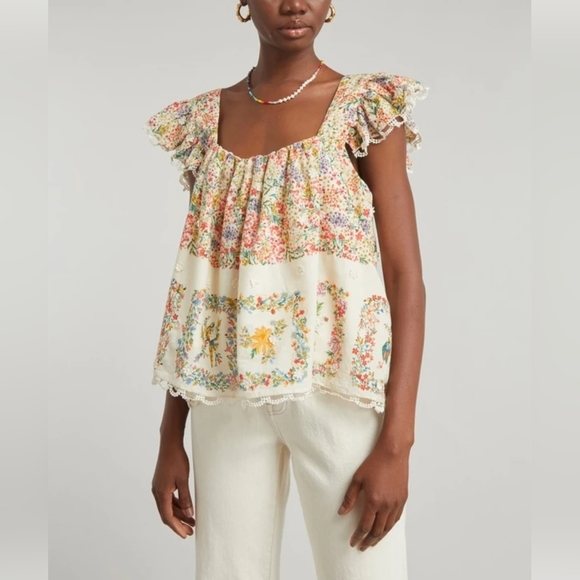 FARM Rio Tops - NEW Farm Rio Blouse Womens Medium  Delicate Forest Scarves Boho Babydoll Lace M